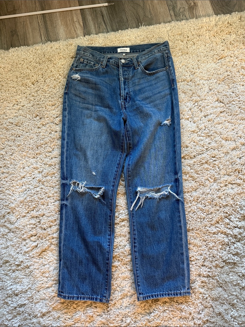 Pistola Women's Dark Blue Distressed Straight-Leg Jeans